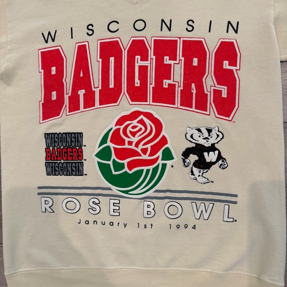 Vintage Wisconsin Badgers Rose Bowl 1994 Crewneck Sweatshirt Cream NCAA Women Sm - Picture 4 of 14